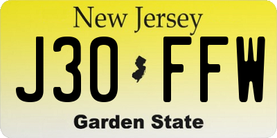 NJ license plate J30FFW