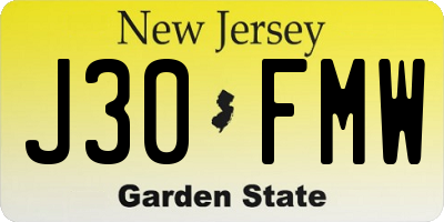 NJ license plate J30FMW