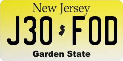 NJ license plate J30FOD