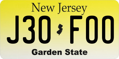 NJ license plate J30FOO