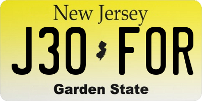 NJ license plate J30FOR