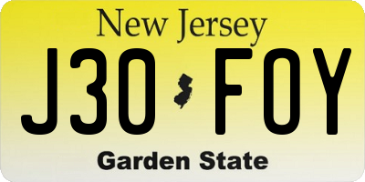 NJ license plate J30FOY