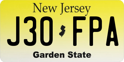 NJ license plate J30FPA