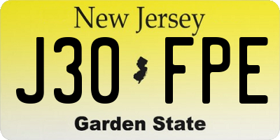 NJ license plate J30FPE