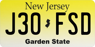 NJ license plate J30FSD