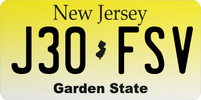 NJ license plate J30FSV