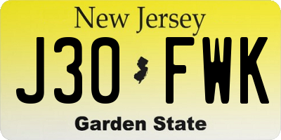 NJ license plate J30FWK