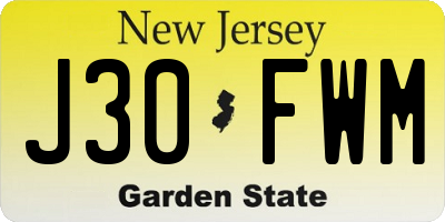 NJ license plate J30FWM