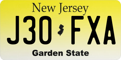 NJ license plate J30FXA