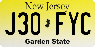 NJ license plate J30FYC