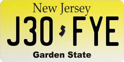 NJ license plate J30FYE