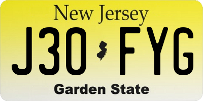 NJ license plate J30FYG