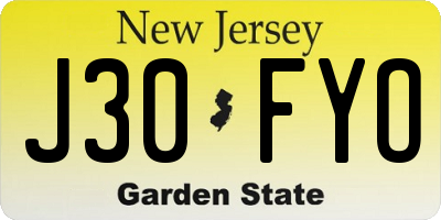 NJ license plate J30FYO
