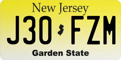 NJ license plate J30FZM