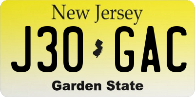 NJ license plate J30GAC