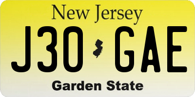 NJ license plate J30GAE
