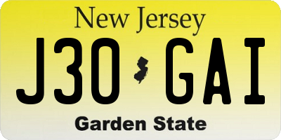 NJ license plate J30GAI