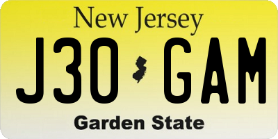 NJ license plate J30GAM
