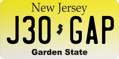 NJ license plate J30GAP