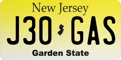 NJ license plate J30GAS