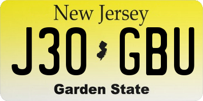 NJ license plate J30GBU