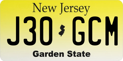 NJ license plate J30GCM