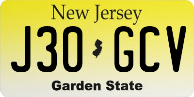 NJ license plate J30GCV