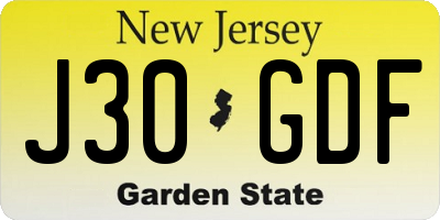 NJ license plate J30GDF