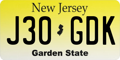 NJ license plate J30GDK