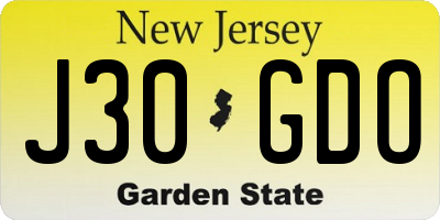 NJ license plate J30GDO