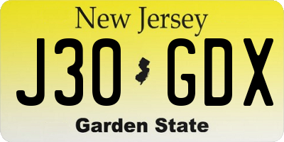NJ license plate J30GDX