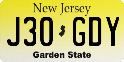 NJ license plate J30GDY