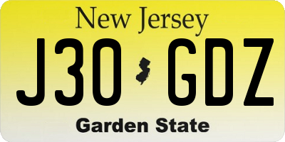 NJ license plate J30GDZ