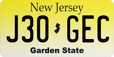 NJ license plate J30GEC