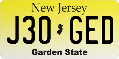 NJ license plate J30GED