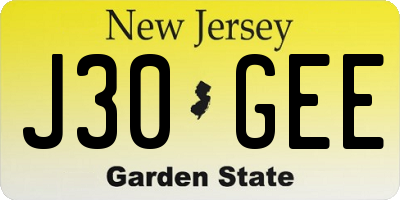 NJ license plate J30GEE