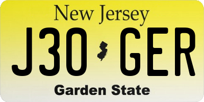 NJ license plate J30GER