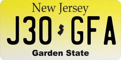 NJ license plate J30GFA