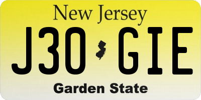 NJ license plate J30GIE