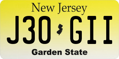 NJ license plate J30GII