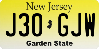 NJ license plate J30GJW