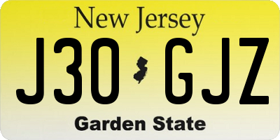 NJ license plate J30GJZ
