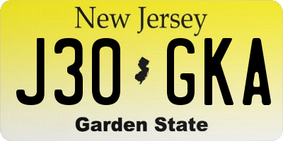 NJ license plate J30GKA