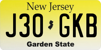 NJ license plate J30GKB