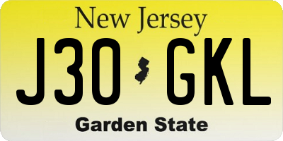 NJ license plate J30GKL
