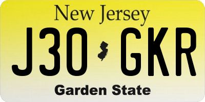 NJ license plate J30GKR
