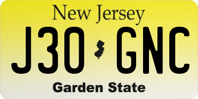NJ license plate J30GNC