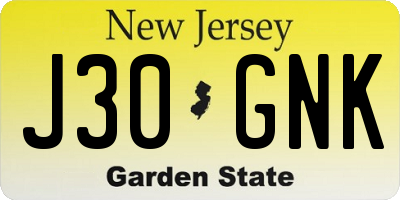 NJ license plate J30GNK