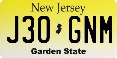 NJ license plate J30GNM