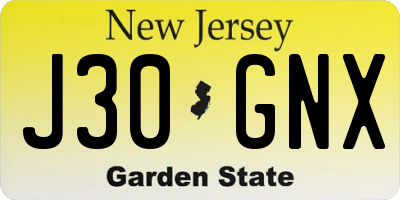 NJ license plate J30GNX